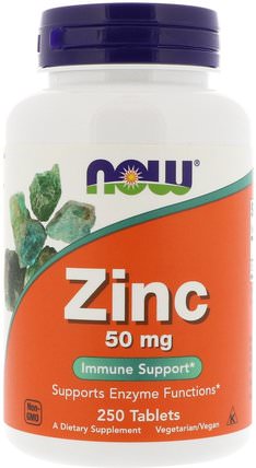 Zinc, 50 mg, 250 Tablets by Now Foods, 補品，礦物質，鋅 HK 香港