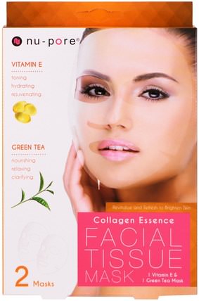 Collagen Essence Facial Tissue Mask, Vitamin E & Green Tea, 2 Mask by Nu-Pore, 美容，面膜，面膜 HK 香港