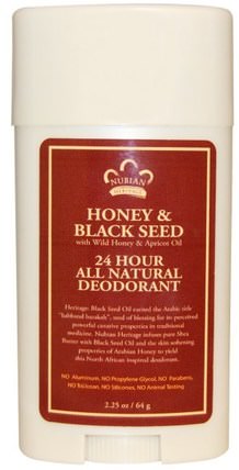 24 Hour All Natural Deodorant, Honey & Black Seed with Wild Honey & Apricot Oil, 2.25 oz (64 g) by Nubian Heritage, 洗澡，美容，除臭劑 HK 香港
