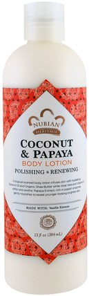 Body Lotion, Coconut & Papaya, 13 fl oz (384 ml) by Nubian Heritage, 洗澡，美容，潤膚露 HK 香港
