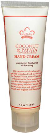 Hand Cream, Coconut & Papaya, 4 fl oz (118 ml) by Nubian Heritage, 洗澡，美容，護手霜 HK 香港