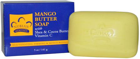Mango Butter Bar Soap, 5 oz (142 g) by Nubian Heritage, 洗澡，美容，肥皂，乳木果油 HK 香港