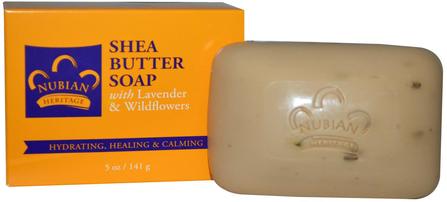 Shea Butter Soap, With Lavender & Wildflowers, 5 oz (141 g) by Nubian Heritage, 洗澡，美容，肥皂，乳木果油 HK 香港