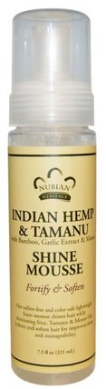 Shine Mousse, Indian Hemp & Tamanu with Bamboo, Garlic Extract & Monoi, 7.5 fl oz (221 ml) by Nubian Heritage, 洗澡，美容，髮型定型凝膠 HK 香港