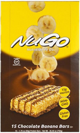 Nutrition To Go, Chocolate Banana Bars, 15, 1.76 oz (50 g) Each by NuGo Nutrition, 補品，營養棒，運動 HK 香港