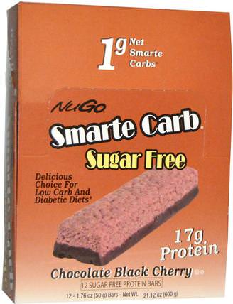 Smarte Carb Sugar Free, Chocolate Black Cherry, 12 Bars, 1.76 oz (50 g) Each by NuGo Nutrition, 運動，蛋白質棒 HK 香港