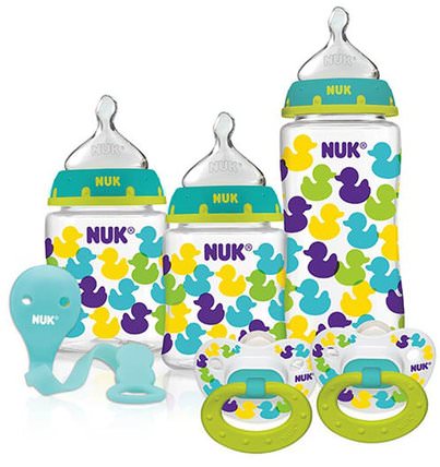 Bottles with Perfect Fit Nipples and Pacifier Gift Starter Set, Ducks, 0+ Months, 1 Set by NUK, 兒童和嬰兒禮品套裝，兒童健康，兒童食品，嬰兒奶瓶 HK 香港