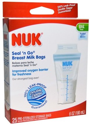 Seal n Go Breast Milk Bags, 25 Storage Bags, 6 oz (180 ml) Each by NUK, 兒童健康，嬰兒餵養，母乳喂養，兒童食品 HK 香港
