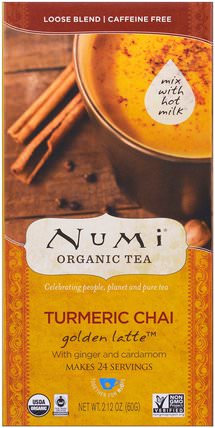 Organic Turmeric Chai, Golden Latte Tea, Caffeine Free, 2.12 oz (60 g) by Numi Tea, 食物，涼茶，薑黃茶，補品，抗氧化劑，薑黃素 HK 香港