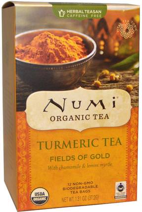 Organic Turmeric Tea, Fields of Gold, 12 Tea Bags, 1.31 oz (37.2 g) by Numi Tea, 食物，涼茶，薑黃茶，補品，抗氧化劑，薑黃素 HK 香港
