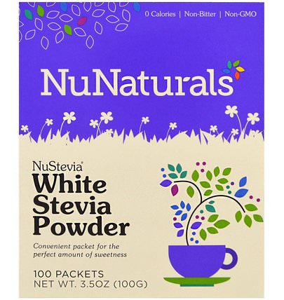 NuStevia, White Stevia Powder, 100 Packets, 3.5 oz (100 g) by NuNaturals, 食物，甜味劑，甜葉菊 HK 香港