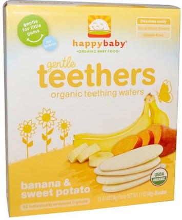 Gentle Teethers, Organic Teething Wafers, Banana & Sweet Potato, 12- (2 Packs), 0.14 oz (4 g) Each by Nurture (Happy Baby), 兒童健康，嬰兒餵養，出牙餅乾餅乾 HK 香港