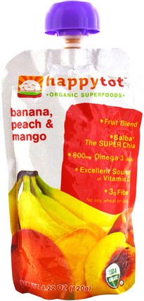 HappyTot, Organic SuperFoods, Banana, Peach & Mango Fruit Pouch, 4.22 oz (120 g) by Nurture (Happy Baby), 兒童健康，嬰兒餵養，食物，兒童食品 HK 香港
