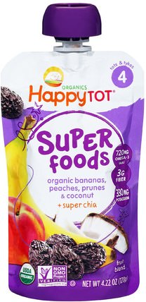 HappyTot, Organic SuperFoods, Bananas, Peaches, Prunes & Coconut + Superchia, 4.22 oz (120 g) by Nurture (Happy Baby), 兒童健康，嬰兒餵養，食物，兒童食品 HK 香港
