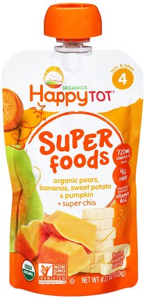 Happytot, Organic Superfoods, Pears, Bananas, Sweet Potato & Pumpkin + Superchia, 4.22 oz (120 g) by Nurture (Happy Baby), 兒童健康，嬰兒餵養，食物，兒童食品 HK 香港