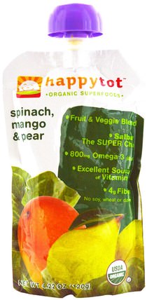 Happytot, Organic SuperFoods, Spinach, Mango & Pear, 4.22 oz (120 g) by Nurture (Happy Baby), 兒童健康，嬰兒餵養，食物，兒童食品 HK 香港