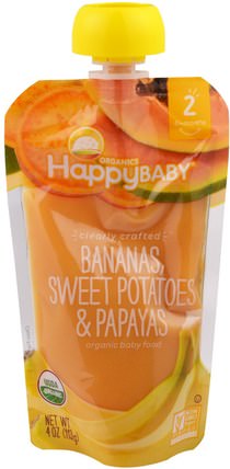 Organic Baby Food, Stage 2, Clearly Crafted, Bananas, Sweet Potatoes, & Papayas, 6+ Months, 4.0 oz (113 g) by Nurture (Happy Baby), 兒童健康，嬰兒餵養，食物，兒童食品 HK 香港