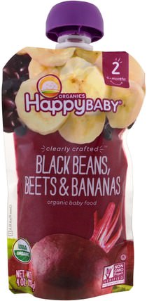 Organic Baby Food, Stage 2, Clearly Crafted, Black Beans, Beets & Bananas, 6+ Months, 4 oz (113 g) by Nurture (Happy Baby), 兒童健康，嬰兒餵養，食物 HK 香港