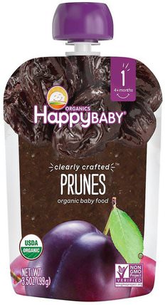 Organic Baby Food, Stage 1, Clearly Crafted, Prunes, 4 + Months, 3.5 oz (99 g) by Nurture (Happy Baby), 兒童健康，嬰兒餵養，食物，兒童食品 HK 香港