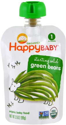 Organic Baby Food, Green Beans, Stage 1, 3.5 oz (99 g) by Nurture (Happy Baby), 兒童健康，嬰兒餵養，食物 HK 香港