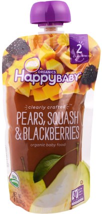 Organic Baby Food, Stage 2, Clearly Crafted, Pears, Squash & Blackberries, 6+ Months, 4.0 oz (113 g) by Nurture (Happy Baby), 兒童健康，嬰兒餵養，食物，兒童食品 HK 香港