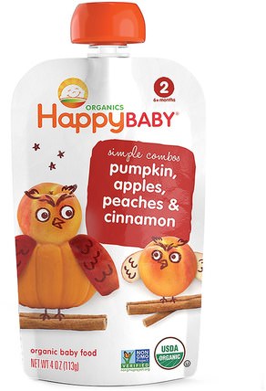 Organic Baby Food, Pumpkin, Apples, Peaches & Cinammon, Stage 2, 6+ Months, 4oz (113 g) by Nurture (Happy Baby), 兒童健康，嬰兒餵養，食物，兒童食品 HK 香港