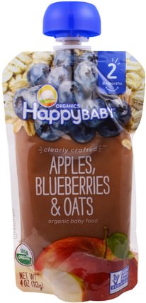 Organic Baby Food, Stage 2, Clearly Crafted, 6+ Months, Apples, Blueberries, & Oats, 4.0 oz (113 g) by Nurture (Happy Baby), 兒童健康，嬰兒餵養，食物，兒童食品 HK 香港
