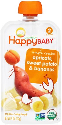 Organic Baby Food, Stage 2, 6+ Months, Apricots, Sweet Potato & Bananas, 4 oz (113 g) by Nurture (Happy Baby), 兒童健康，嬰兒餵養，食物 HK 香港