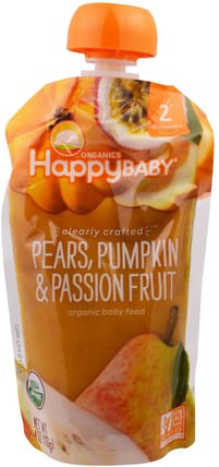 Organic Baby Food, Stage 2, Clearly Crafted, 6+ Months, Pears, Pumpkin, & Passion Fruit, 4.0 oz (113 g) by Nurture (Happy Baby), 兒童健康，嬰兒餵養，食物，兒童食品 HK 香港