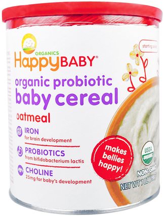 Organic Probiotic Baby Cereal, Oatmeal, 7 oz (198 g) by Nurture (Happy Baby), 兒童健康，嬰兒餵養，嬰兒穀物 HK 香港