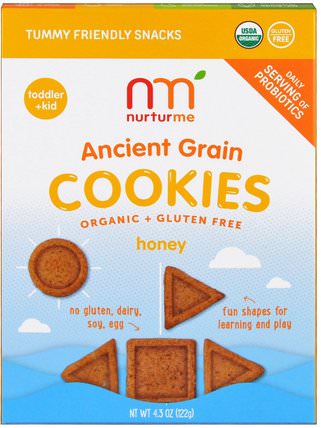 Organic Ancient Grain Cookies, Honey, 4.3 oz (122 g) by NurturMe, 兒童健康，嬰兒餵養，嬰兒零食和手指食品，幼兒小吃 HK 香港