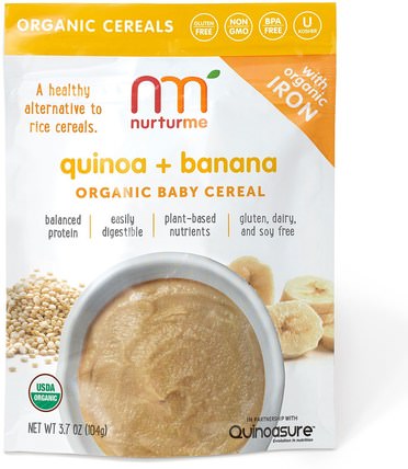 Organic Baby Cereal, Quinoa + Banana, 3.7 oz (104 g) by NurturMe, 兒童健康，兒童食品，嬰兒餵養，嬰兒穀物 HK 香港