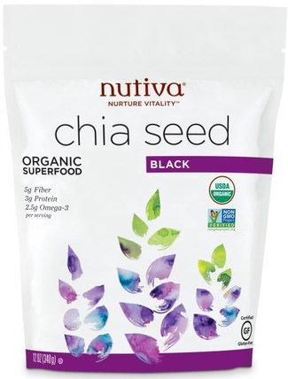 Organic Chia Seed, Black, 12 oz (340 g) by Nutiva, 補充劑，efa omega 3 6 9（epa dha），正大種子，nutiva chia種子 HK 香港