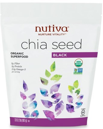 Organic Chia Seed, Black, 32 oz (907 g) by Nutiva, 補充劑，efa omega 3 6 9（epa dha），正大種子，nutiva chia種子 HK 香港
