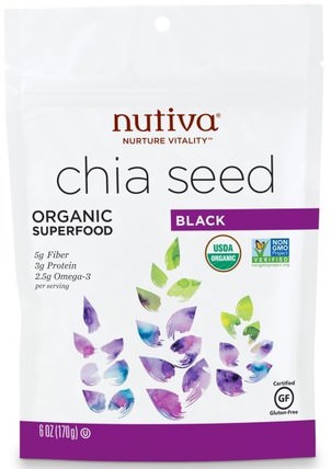 Organic Chia Seed, Black, 6 oz (170 g) by Nutiva, 補充劑，efa omega 3 6 9（epa dha），正大種子，nutiva chia種子 HK 香港