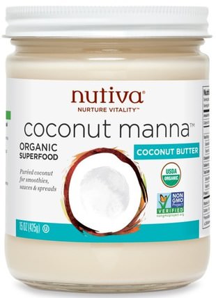 Organic Coconut Manna, Pureed Coconut, 15 oz (425 g) by Nutiva, 食物，果醬蔓延，乾果，椰子整個 HK 香港