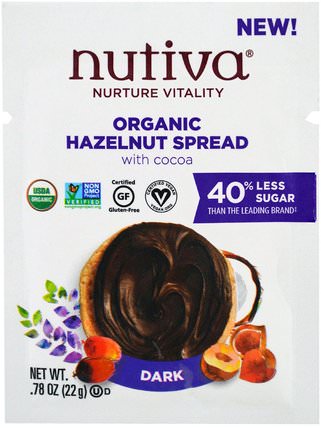 Organic Hazelnut Spread, Dark, Trial Size.78 oz (22 g) by Nutiva, 健康 HK 香港