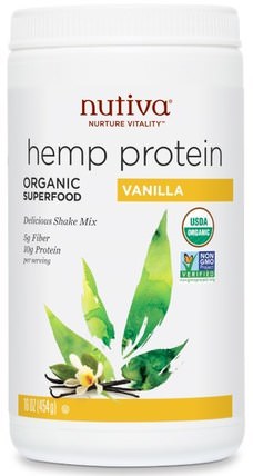 Organic Superfood, Hemp Protein Shake Mix, Vanilla, 16 oz (454 g) by Nutiva, 補充劑，efa omega 3 6 9（epa dha），大麻製品，大麻蛋白粉 HK 香港