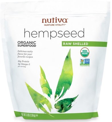 Organic Hemp Seed Raw Shelled, 3 lbs (1.36 kg) by Nutiva, 補充劑，efa omega 3 6 9（epa dha），大麻製品，去殼大麻種子 HK 香港