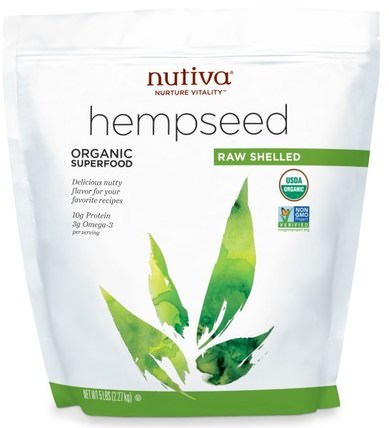 Organic Hemp Seed Raw Shelled, 5 lbs (2.27 kg) by Nutiva, 補充劑，efa omega 3 6 9（epa dha），大麻製品，去殼大麻種子 HK 香港