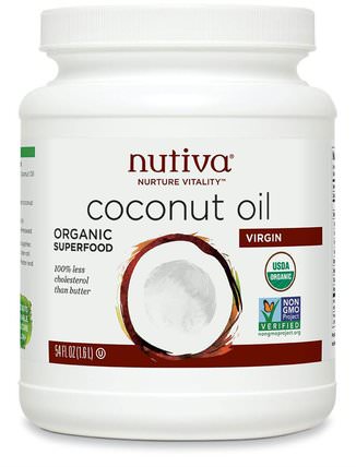 Organic Virgin Coconut Oil, 54 fl oz (1.6 L) by Nutiva, 食物，椰子油，食用油酒和醋 HK 香港