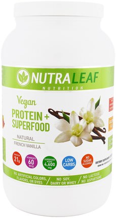 Vegan Protein + Superfood, Natural French Vanilla, 35.4 oz (1005 g) by NutraLeaf Nutrition, 補品，超級食品，運動 HK 香港