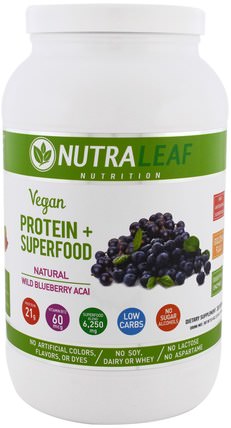 Vegan Protein + Superfood, Natural Wild Blueberry Acai, 37.4 oz (1.050 g) by NutraLeaf Nutrition, 補品，超級食品，運動 HK 香港