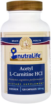 Acetyl L-Carnitine HCI, 500 mg, 120 Capsules by NutraLife, 補充劑，氨基酸，左旋肉鹼，乙酰左旋肉鹼 HK 香港
