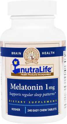 Melatonin, 1 mg, 240 Easy Chew Tablets by NutraLife, 補充劑，睡眠，褪黑激素 HK 香港