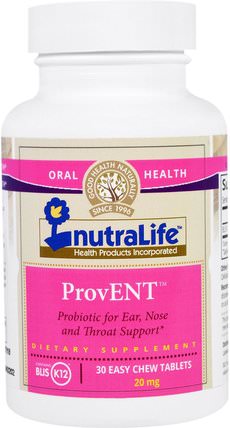 ProvENT with Blis K12, 20 mg, 30 Easy Chew Tablets by NutraLife, 補充劑，益生菌 HK 香港