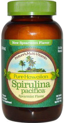 Pure Hawaiian Spirulina Pacifica, Natures Multi-Vitamin, Spearmint Flavor, 1.000 mg, 180 Tablets by Nutrex Hawaii, 補充劑，螺旋藻 HK 香港