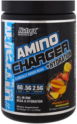 Amino Charger + Hydration, Mango Berry Lemonade, 14.1 oz (399 g) by Nutrex Research Labs, 運動，氨基酸，bcaa（支鏈氨基酸） HK 香港