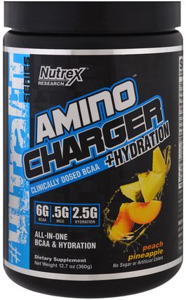 Amino Charger + Hydration, Peach Pineapple, 12.7 oz (360 g) by Nutrex Research Labs, 運動，氨基酸，bcaa（支鏈氨基酸） HK 香港