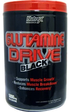 Glutamine Drive Black, Unflavored, 5000 mg, 10.58 oz (300 g) by Nutrex Research Labs, 補充劑，氨基酸，l谷氨酰胺粉末，運動 HK 香港